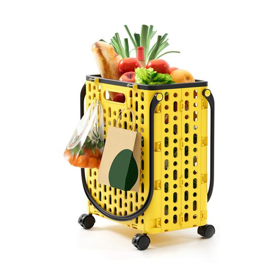 Складная тележка для покупок Складная хозяйственная тележка с поворотными колесами на 360 градусов Легкая Складная M света блондинка