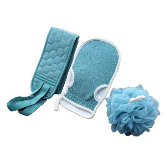 3 шт./набор Отшелушивающий набор для ванны с мочалкой для спины, перчатками для глубокого очищения кожи циан